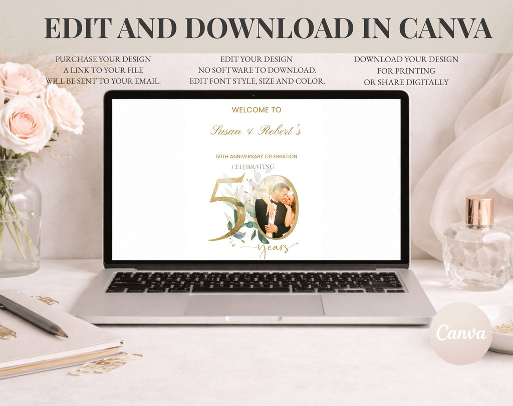 Elegant 50th Anniversary Welcome Sign Template