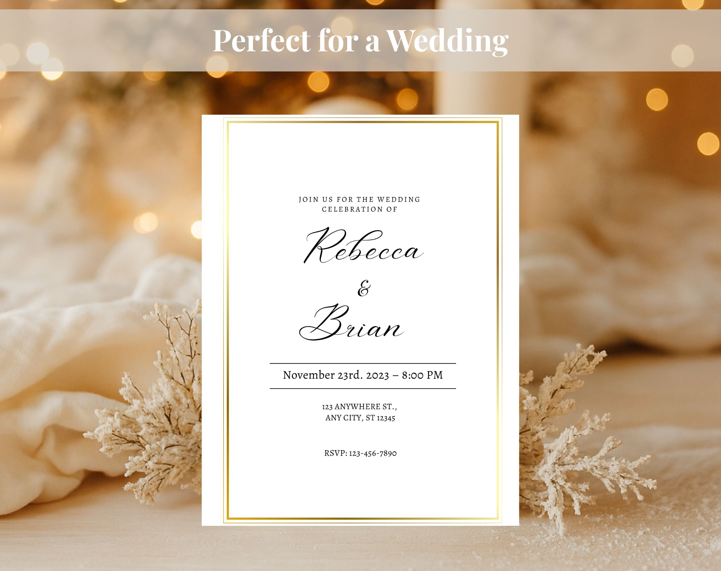 Minimalist Gold Wedding Invitation