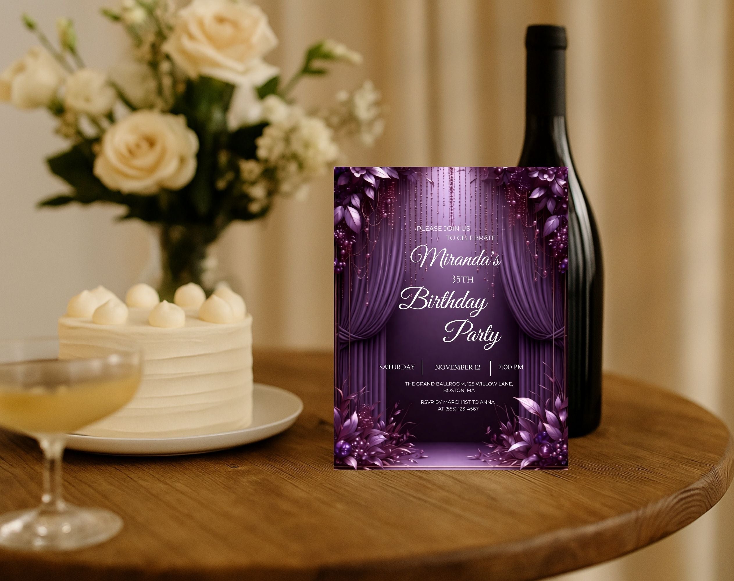 Luxury Purple 35th Birthday Invitation