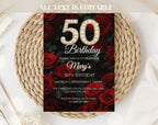 Luxury Red Rose 50th Birthday Invitation