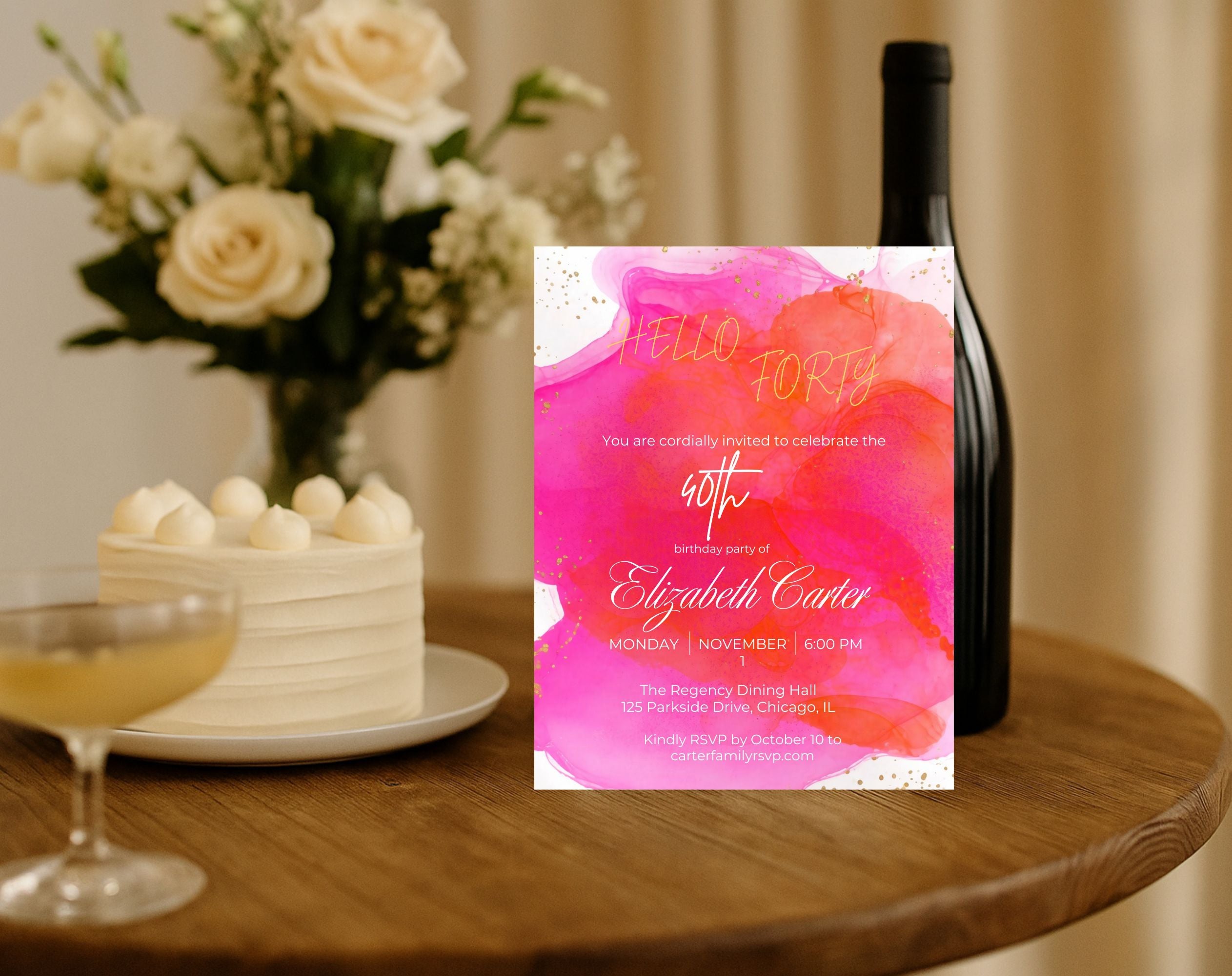 Pink 40th Birthday Invitation