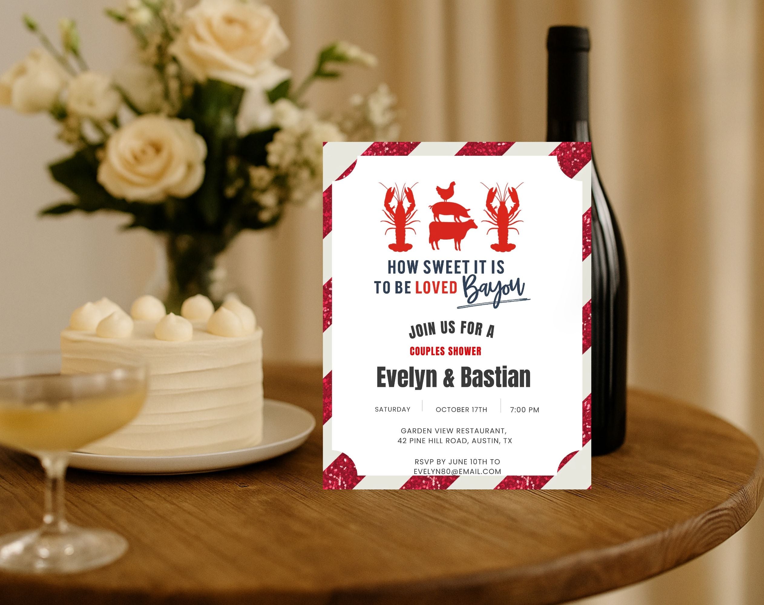 Red and White Bayou Couples Shower Invitation