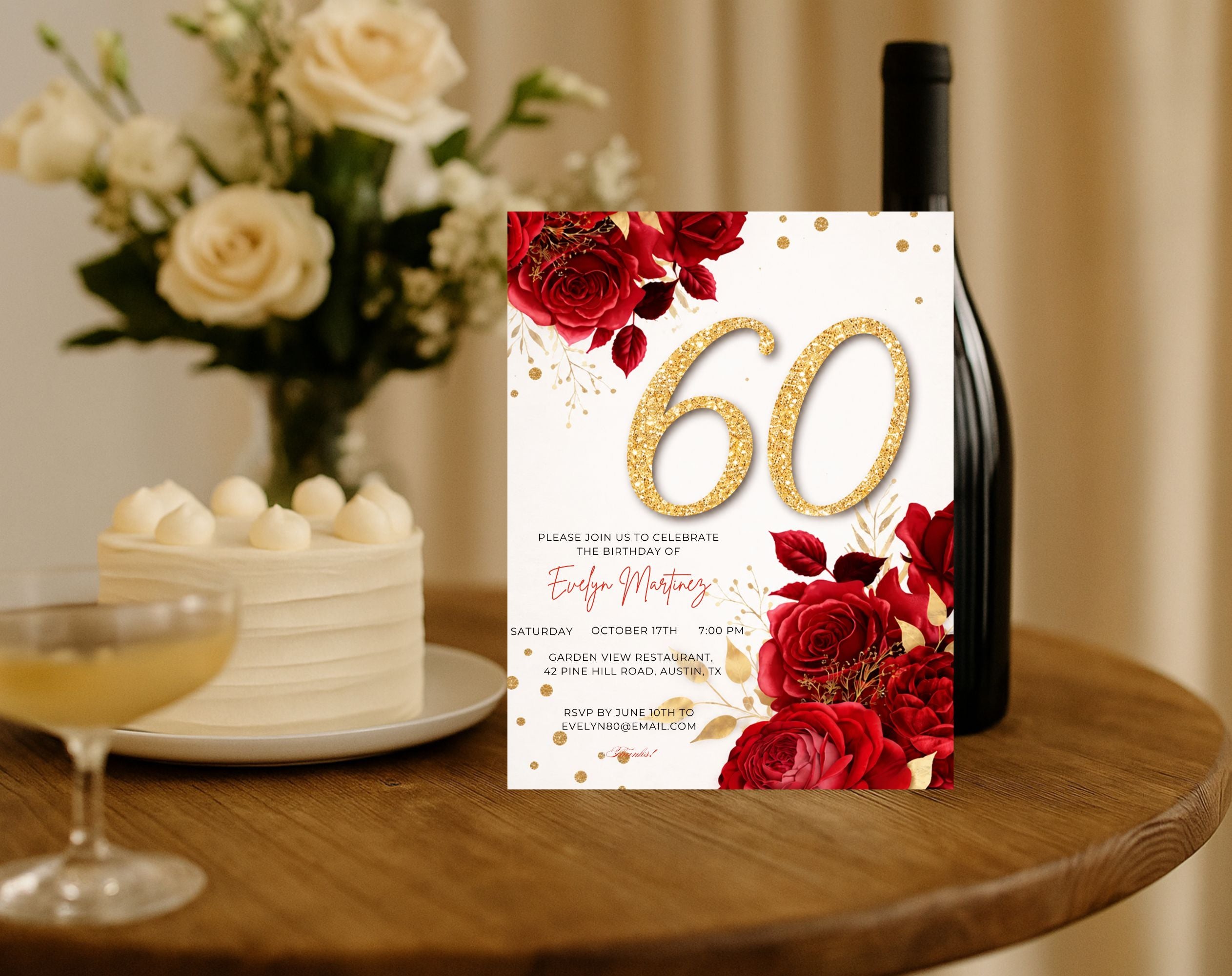 Elegant 60th Birthday Invitation Template With Matching Evite