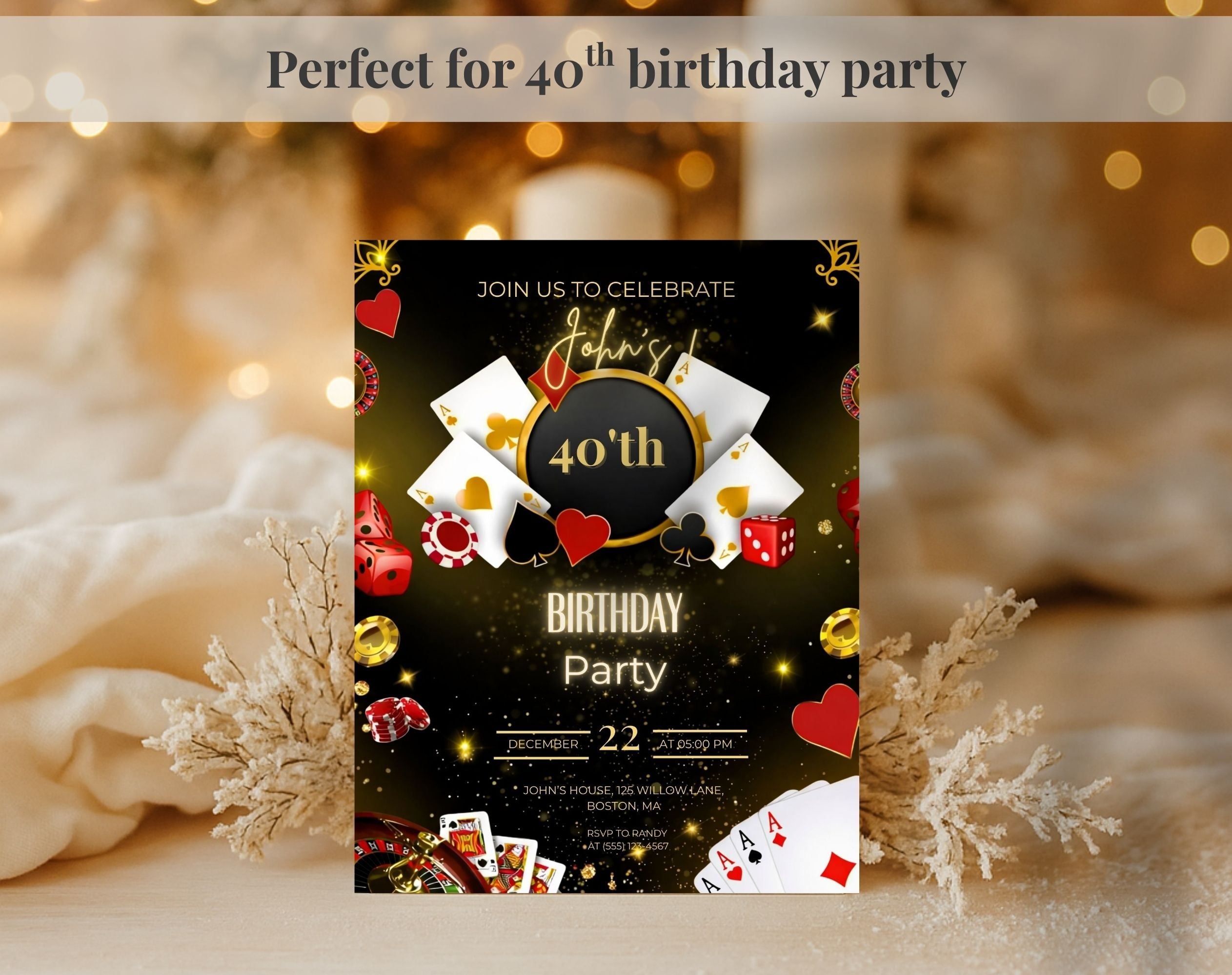Casino 40th Birthday Invitation
