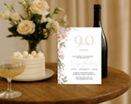 Blush Pink and Green Floral  90th Birthday Invitation