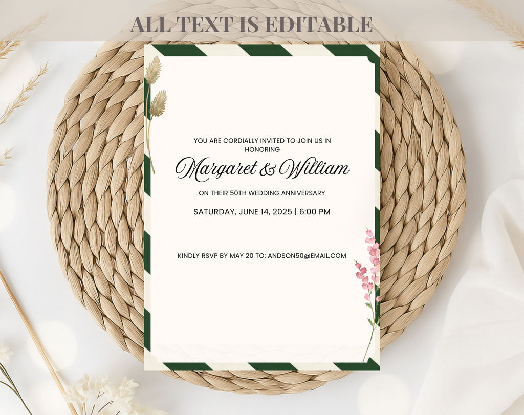 Elegant Green White 50th Anniversary Invitation
