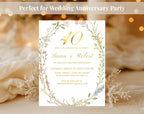 Elegant Floral 40th Wedding Anniversary Invitation