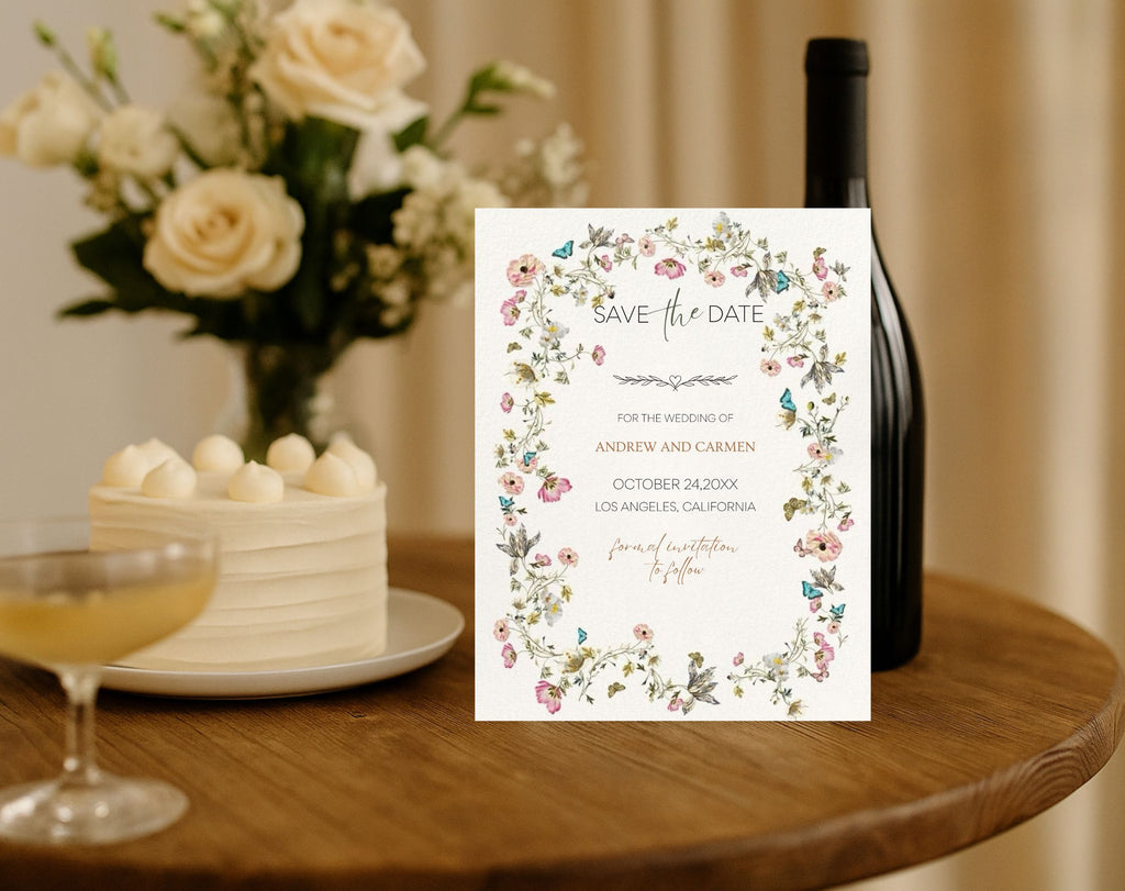 Beige Floral save the date Wedding Invitation
