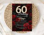 Luxury Red Rose 60th Birthday Invitation