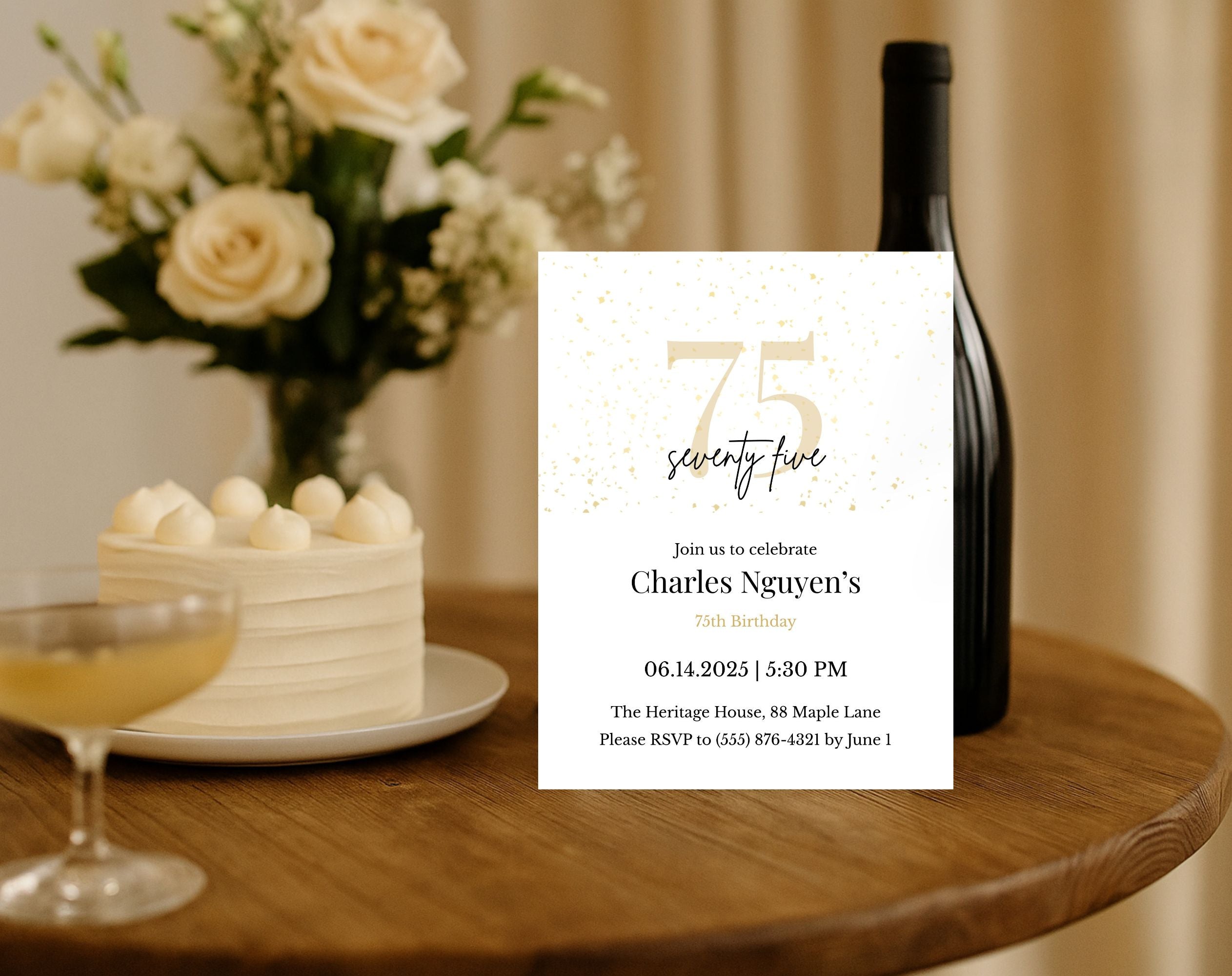 Elegant Gold 75th Birthday Invitation