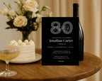 Black 80th Birthday Invitation Template