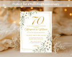White Gold Floral 70th Wedding Anniversary Invitation