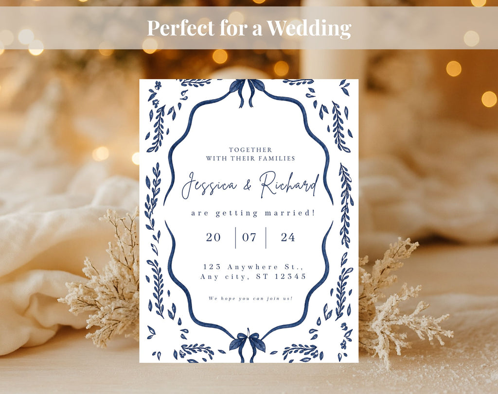 Blue Mediterranean Wedding Invitation