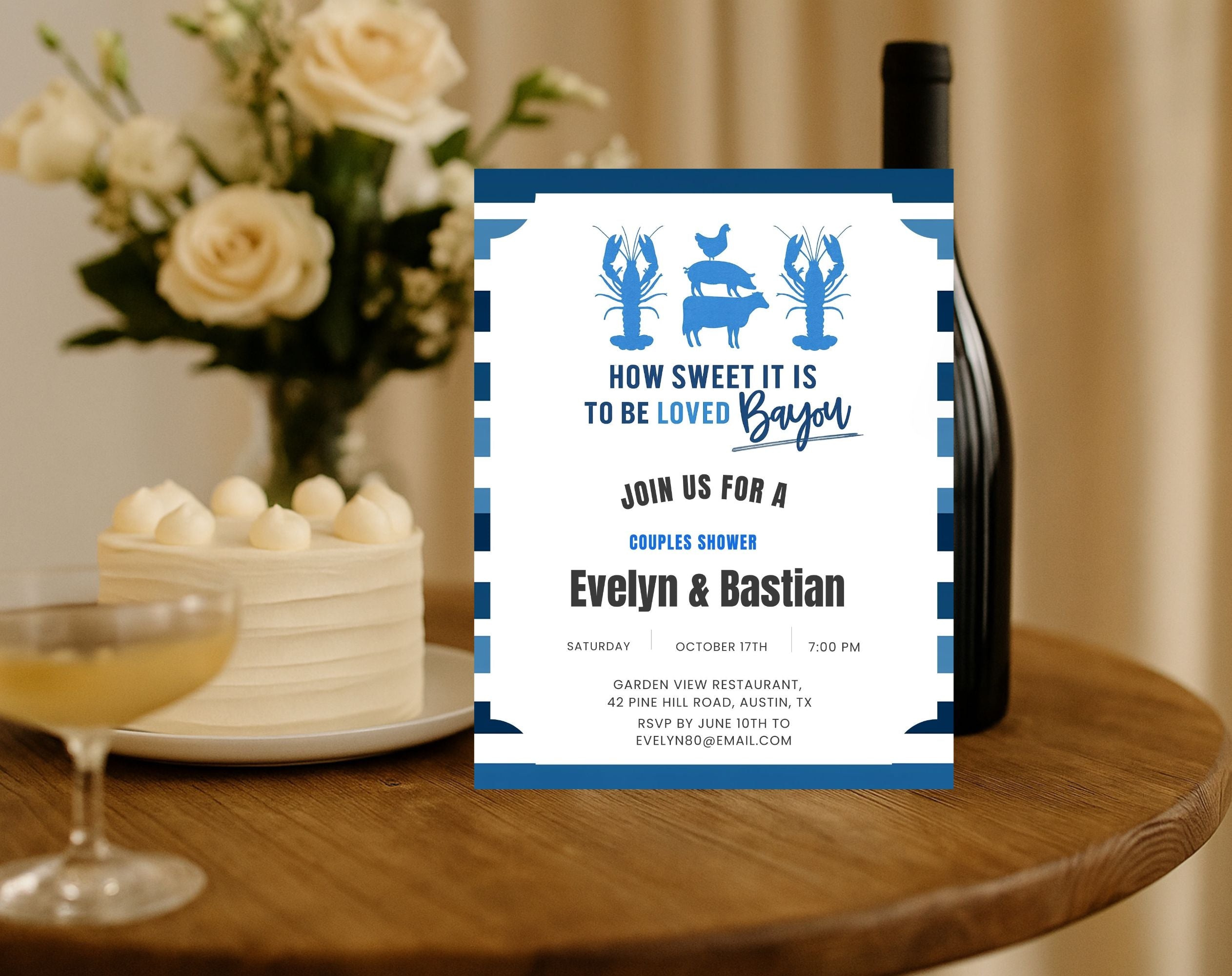 Blue and White Bayou Couples Shower Invitation
