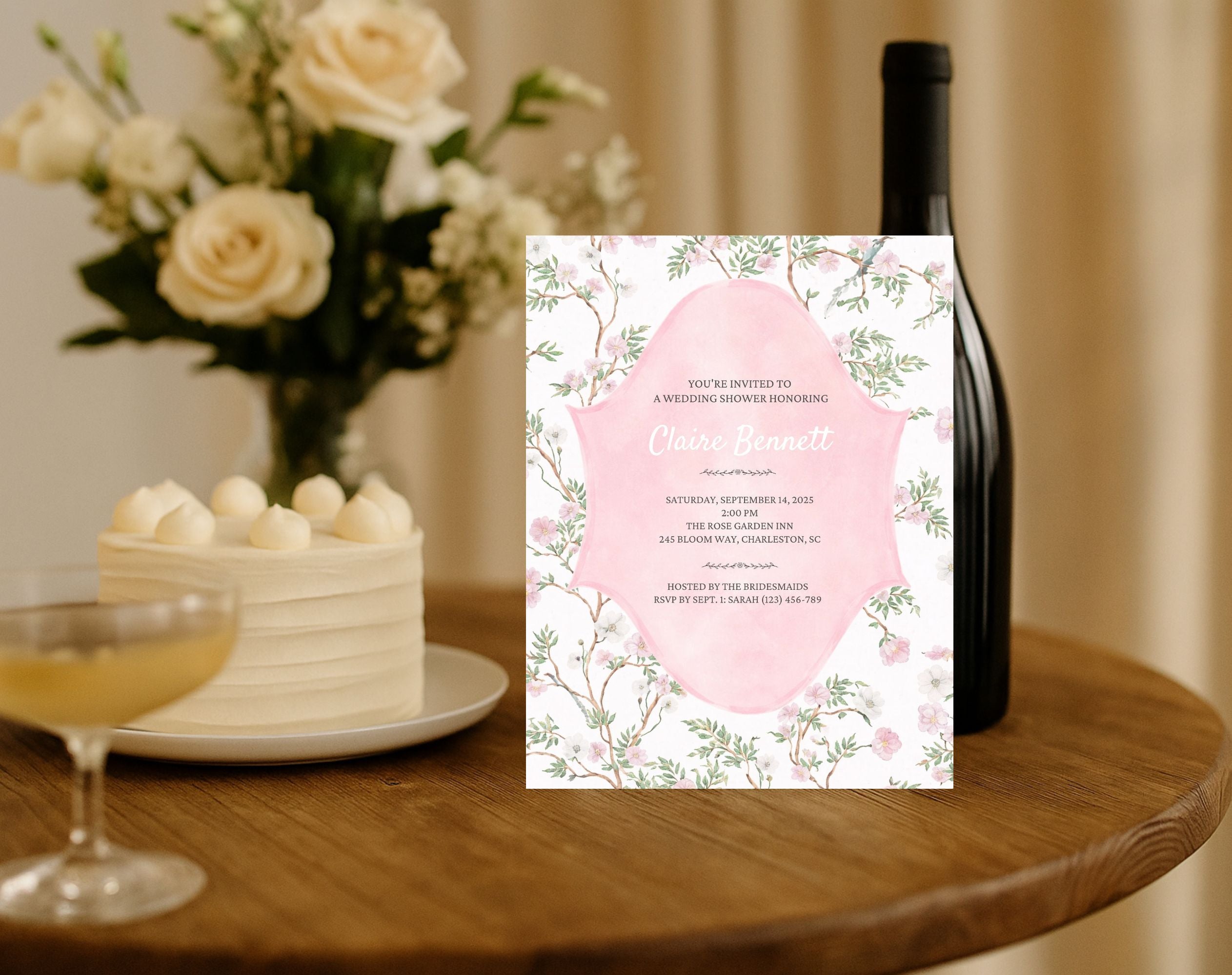 Elegant Pink Floral Bridal Shower Invitation