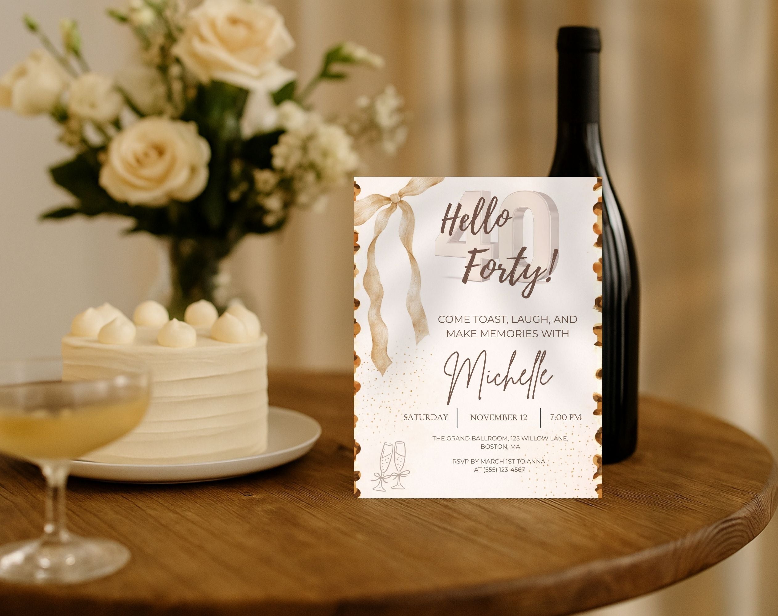 40th Birthday Invitation Beige Gold