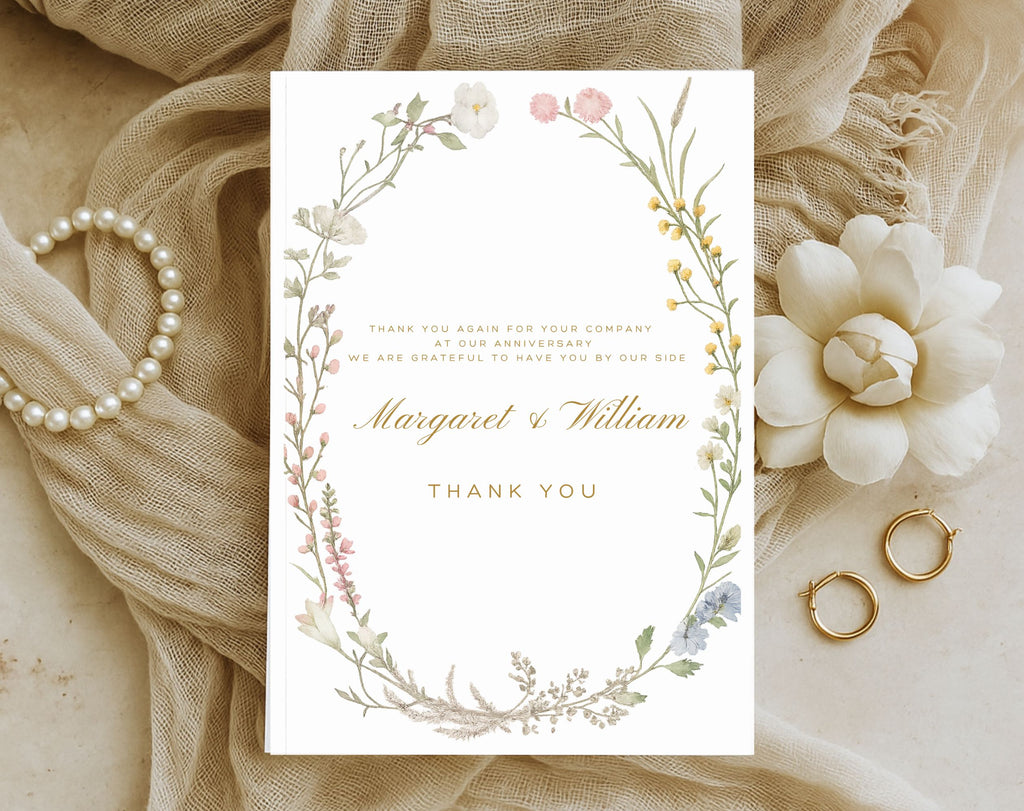 White Floral 50th Anniversary Thank you card