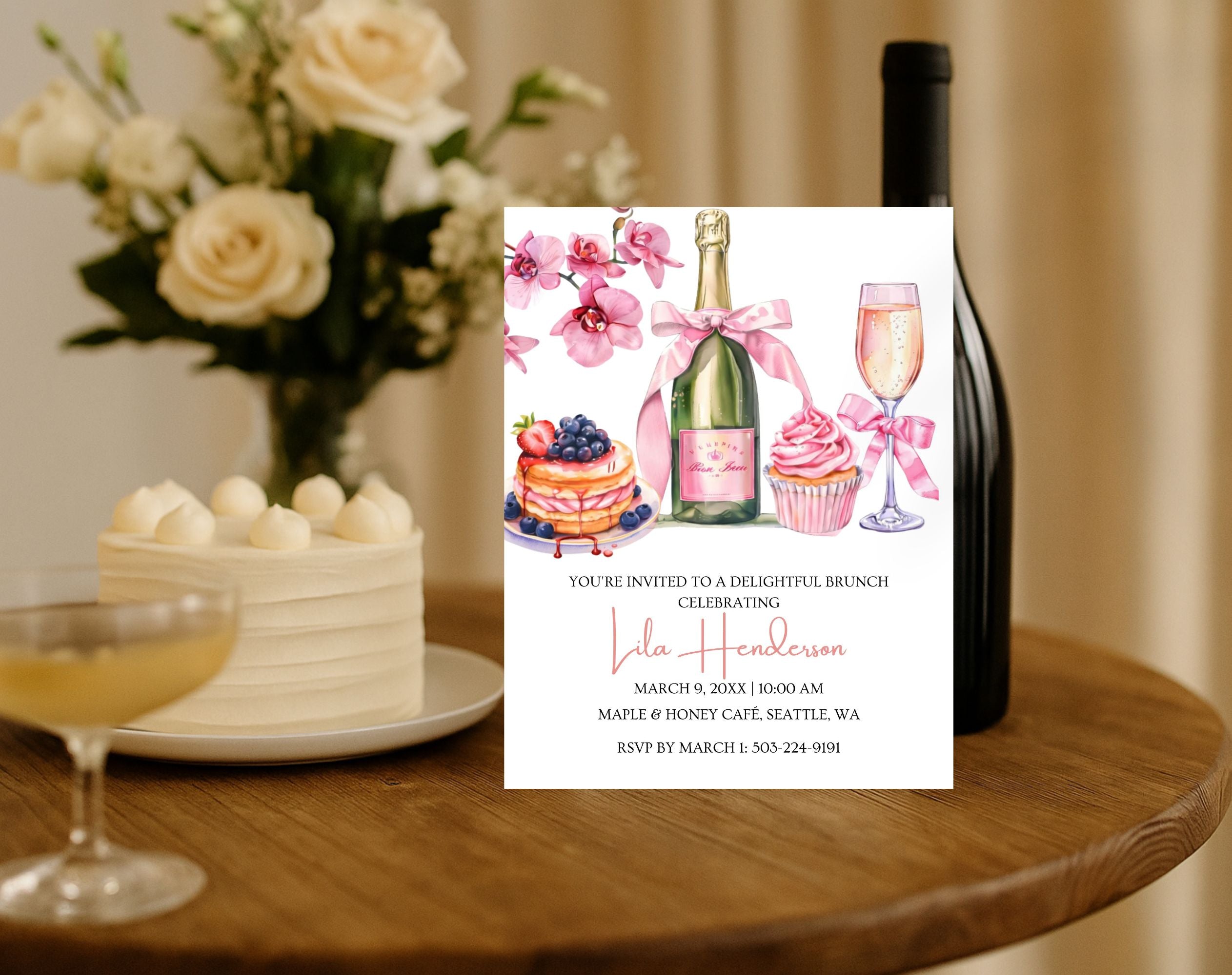 Pink and Gold Birthday Brunch Invitation