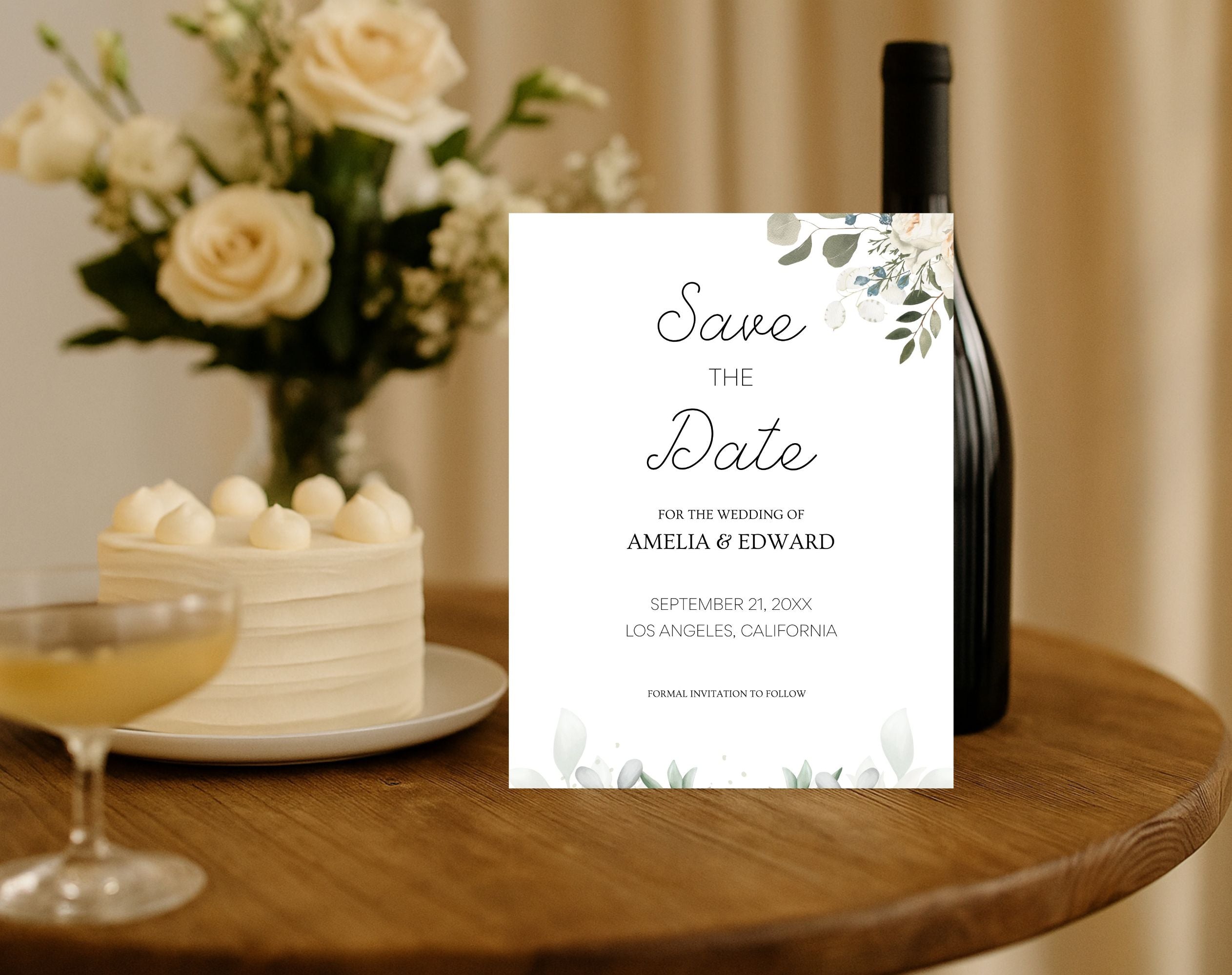 Minimal Save the Date Beige Green Wedding Invitation