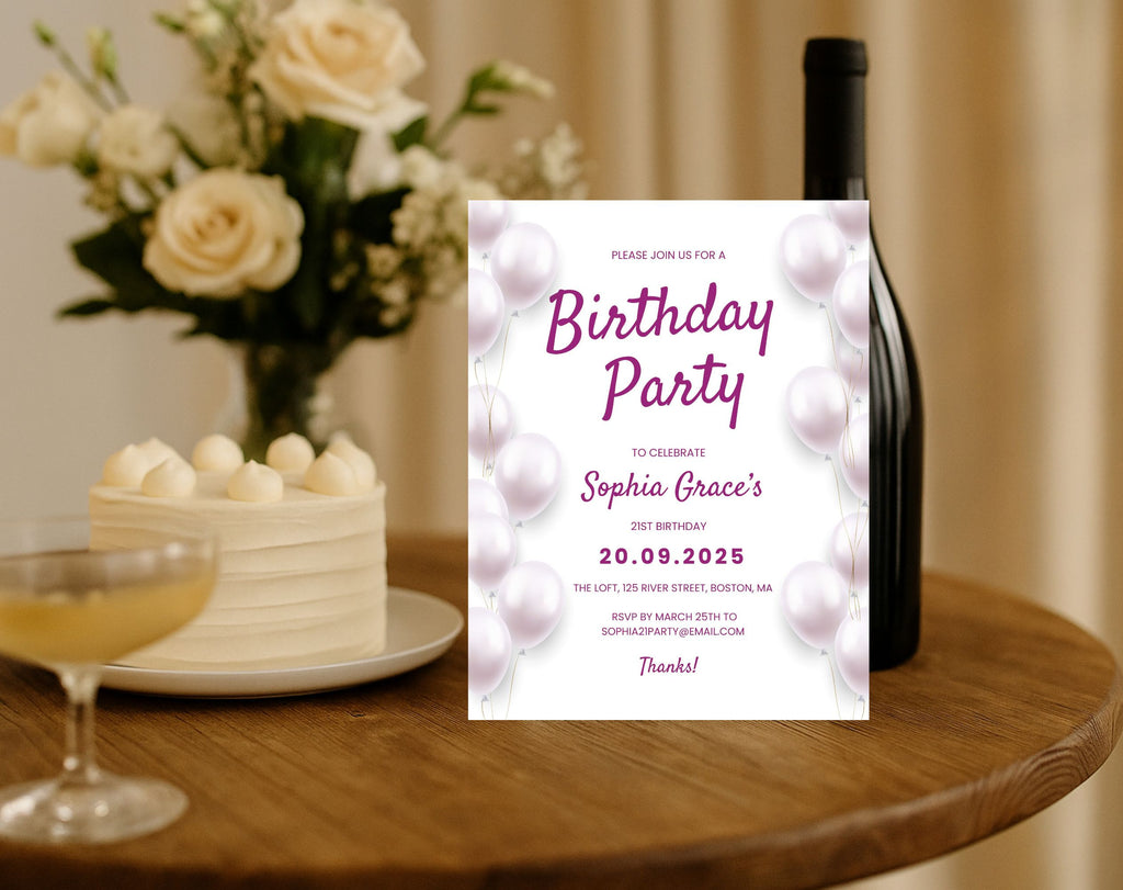 Elegant 2 Pink and White 21st Birthday Invitation