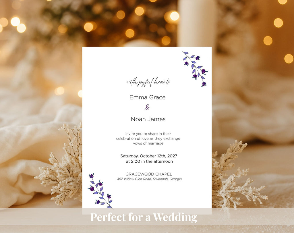 Elegant Purple Floral Wedding Invitation