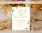 White Gold Floral 40th Wedding Anniversary Invitation
