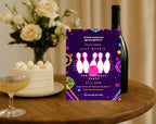 Purple Neon Bowling 8th Birthday Invitation