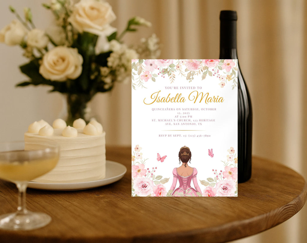 Pink and Gold Quinceañera Sweet 15 Birthday Invitation