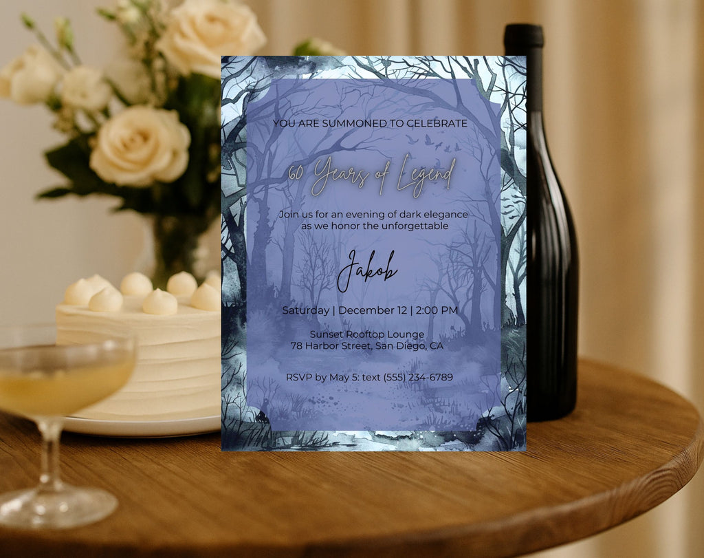 Blue Gothic 60th Birthday Invitation
