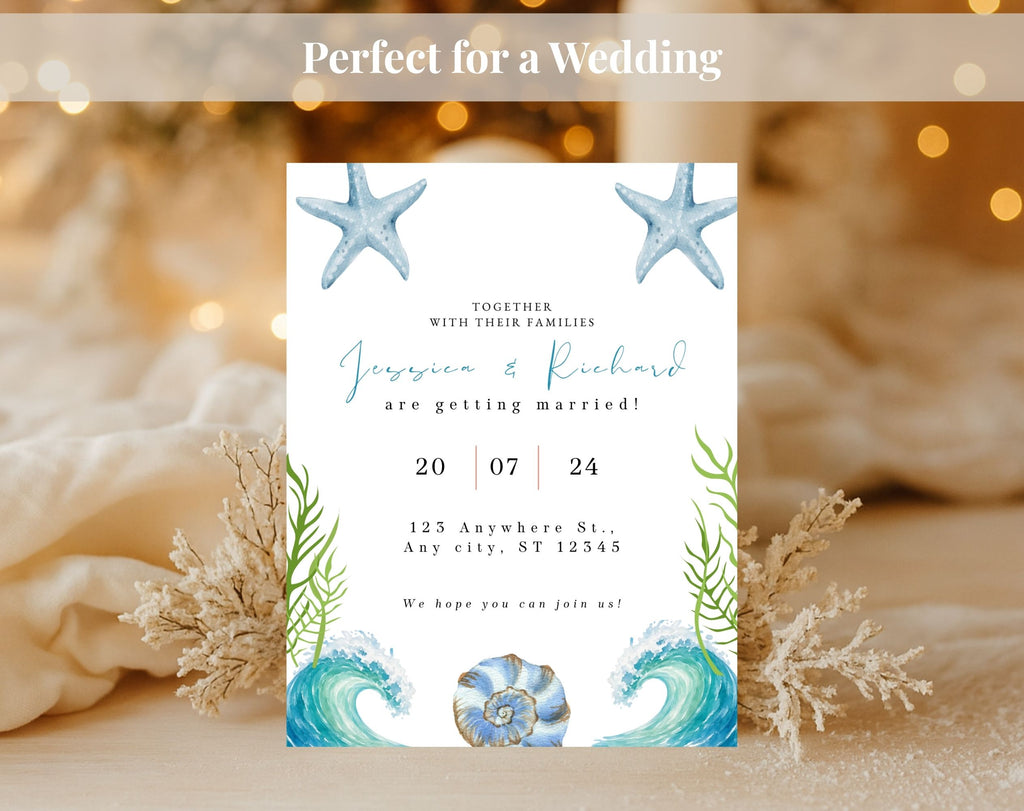 Coastal Beach Wedding Invitation Template