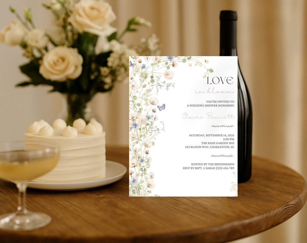 Neutral Floral  Love in Bloom Bridal Shower Invitation