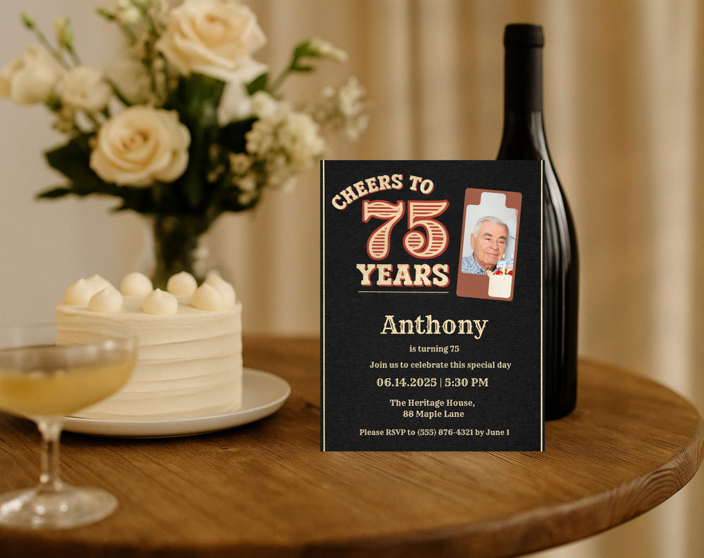 Vintage Black 75th Birthday Invitation