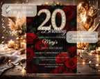 20th Red rose floral Birthday Invitation