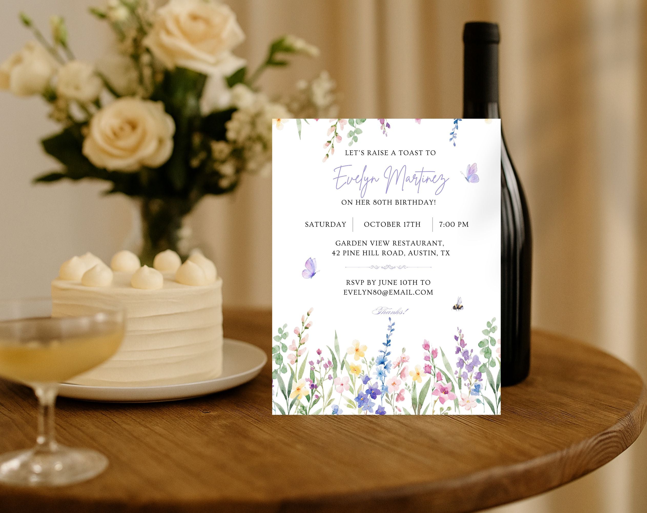 Floral 80th Birthday Invitation