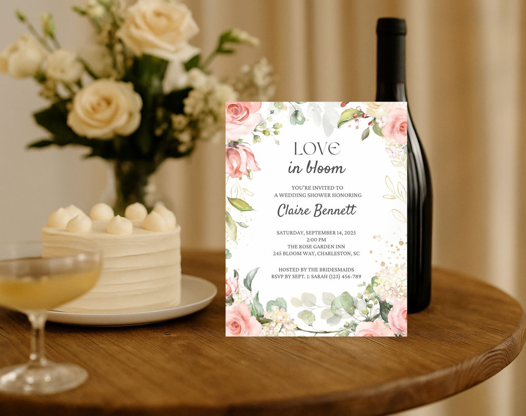 Peach and Green Floral Bridal Shower Invitation