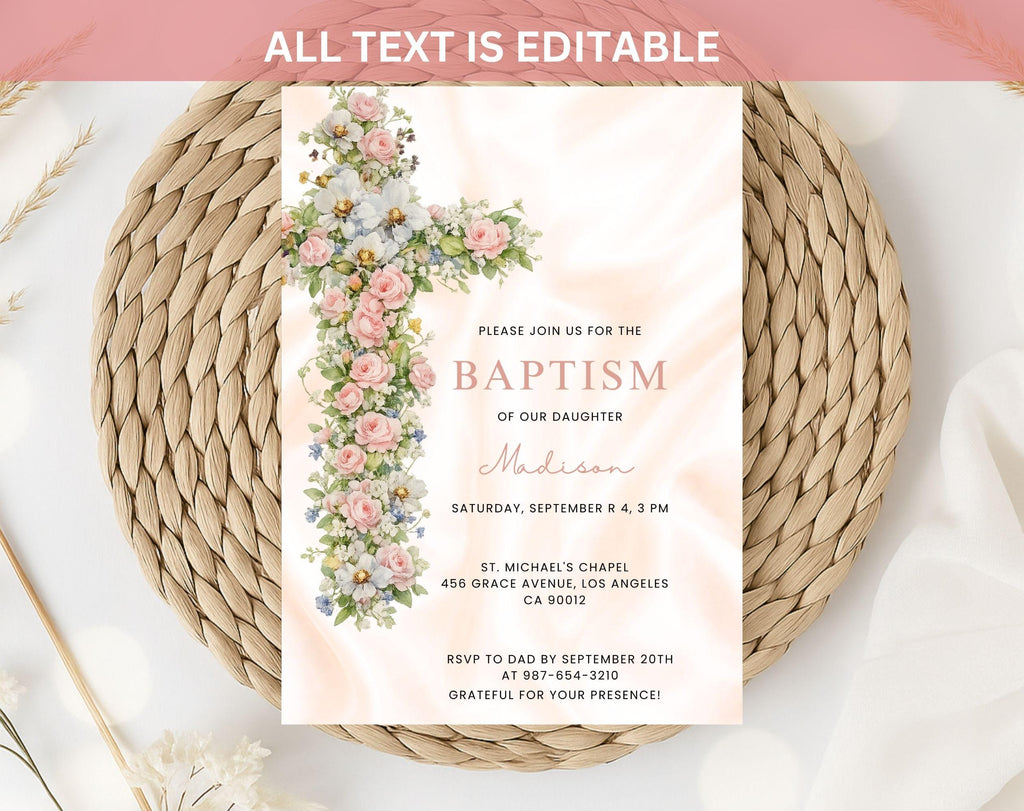Floral Baptism invitation: