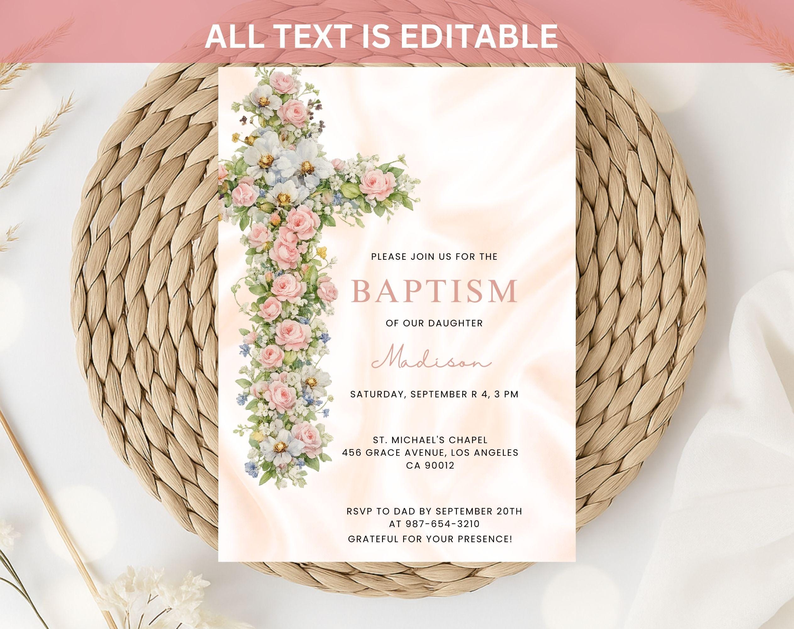 Floral Baptism invitation:
