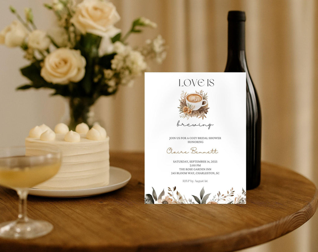 Love is Brewing Beige Coffee Bridal Shower Invitation