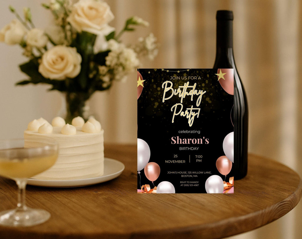 Black & Gold Birthday Invitation