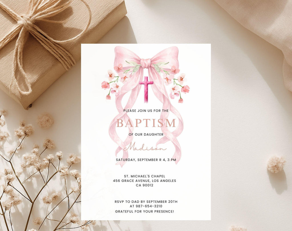 Pink Baptism Invitation for Girl