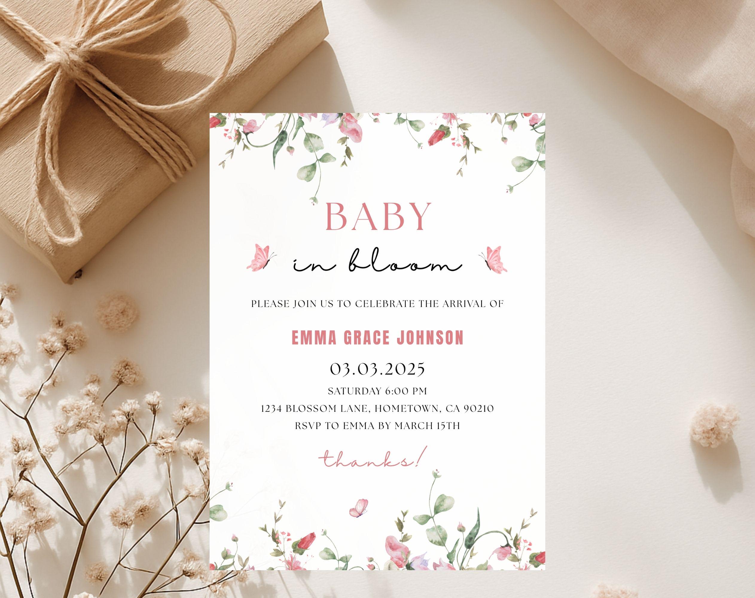 Baby in Bloom Pink Baby Shower Invitation