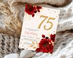 Elegant Red Rose 75th Birthday Invitation
