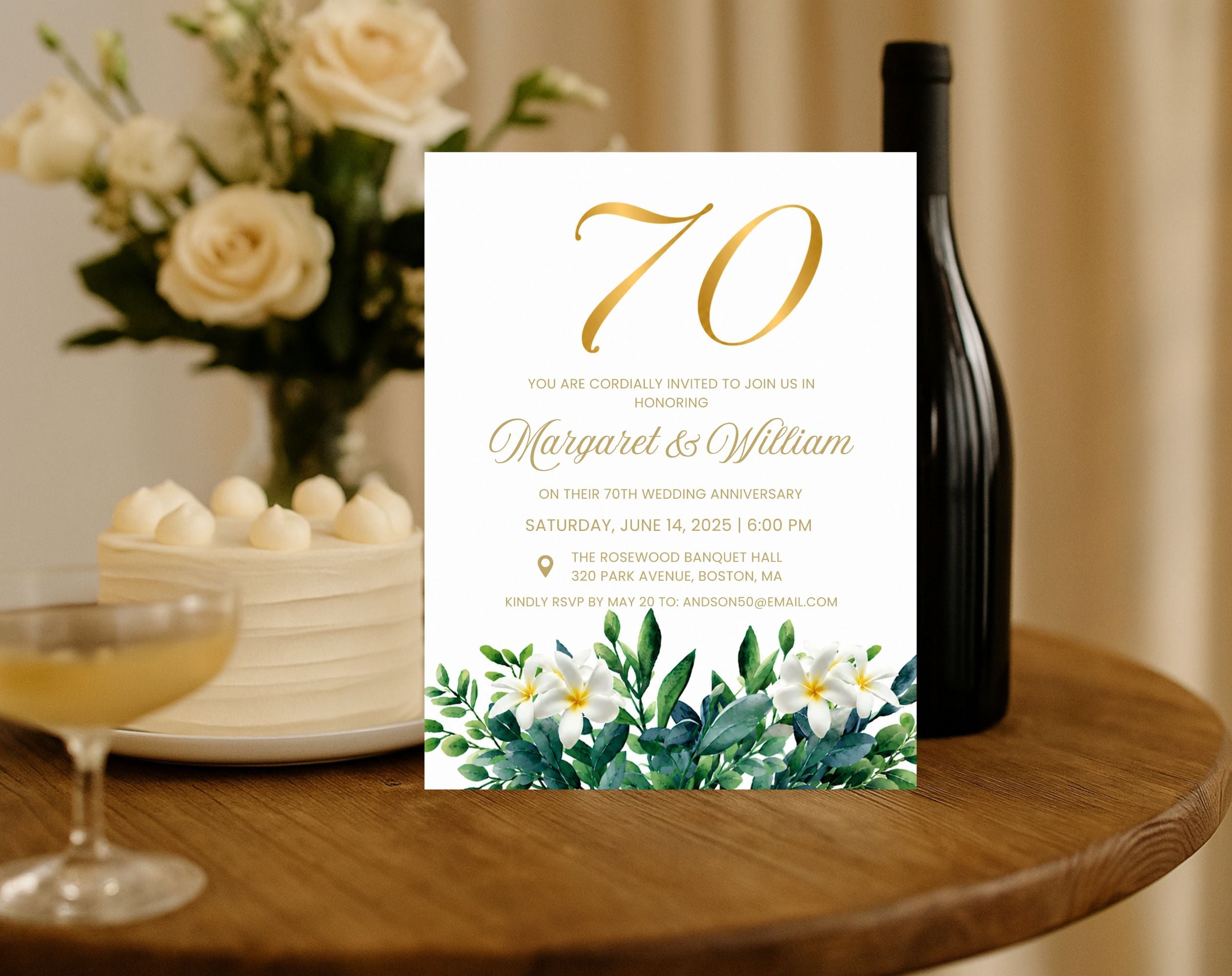 70th White Gold Wedding Anniversary Invitation