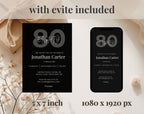 Black 80th Birthday Invitation Template