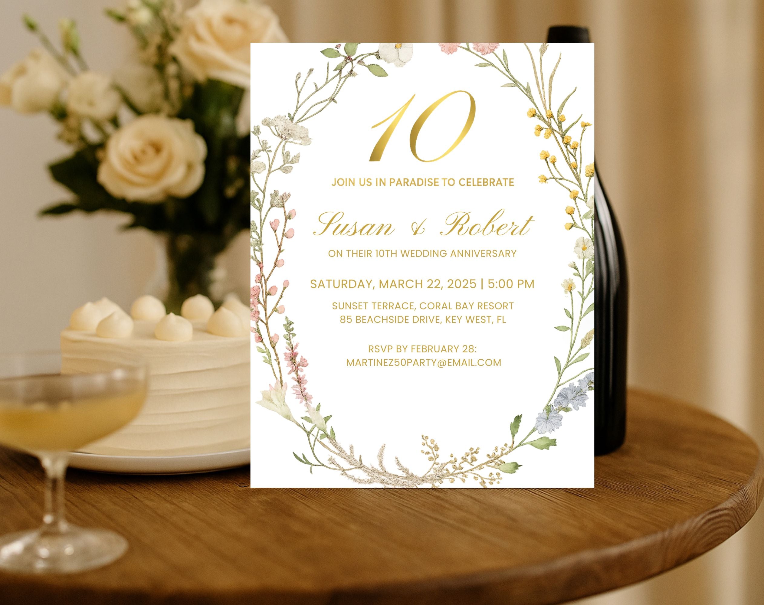 Elegant 10th Wedding Anniversary Invitation