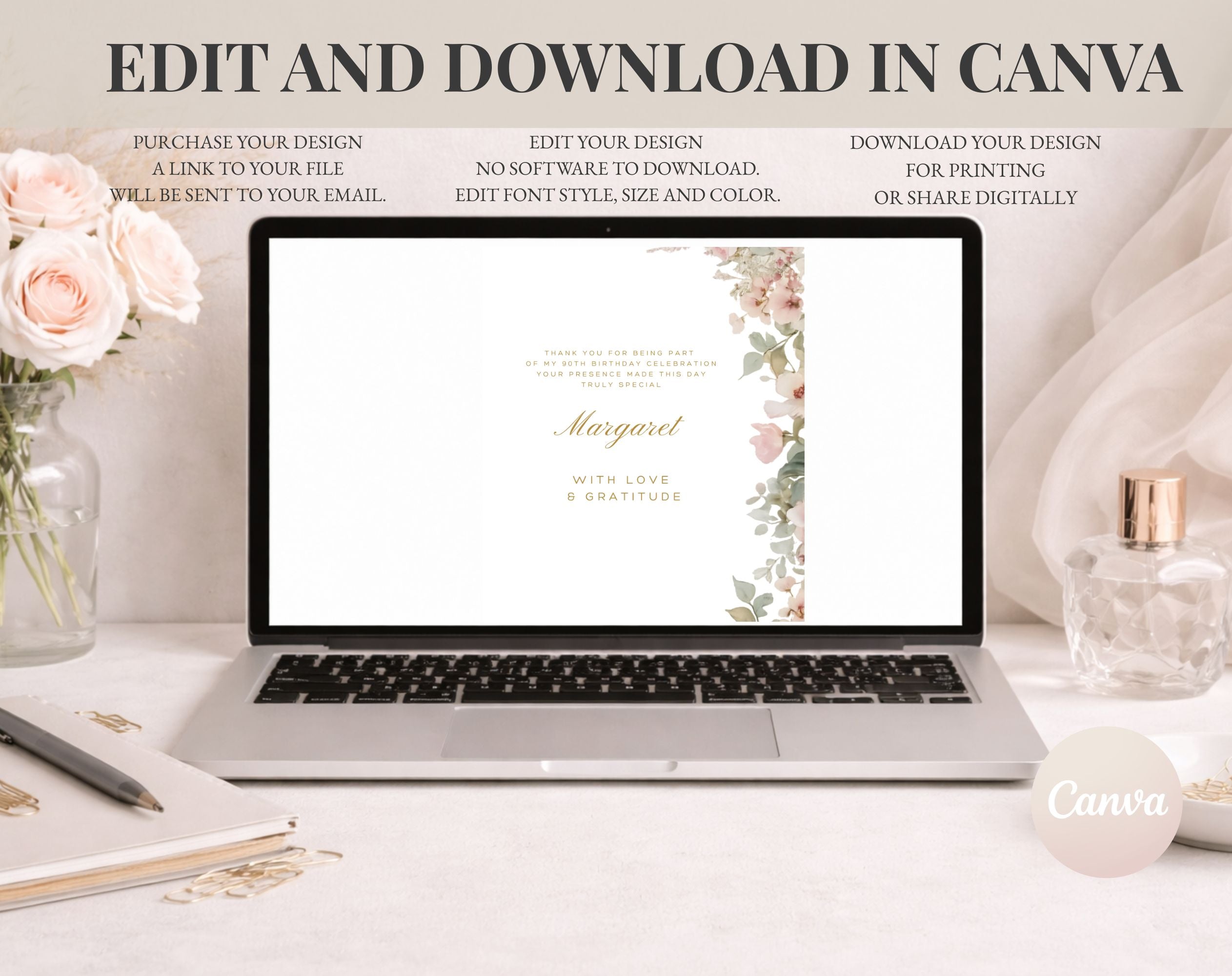 Elegant 90th Birthday Thank You Card