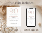 Elegant Blush Pink 90th Birthday Invitation