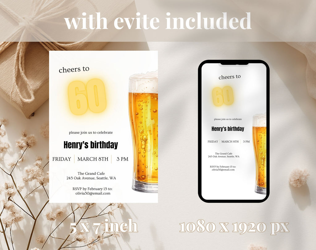 60th Beer Birthday Invitation
