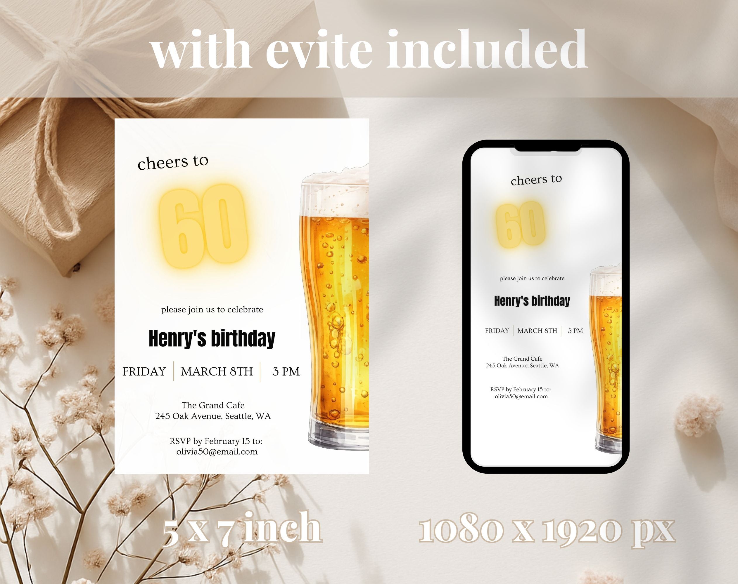 60th Beer Birthday Invitation