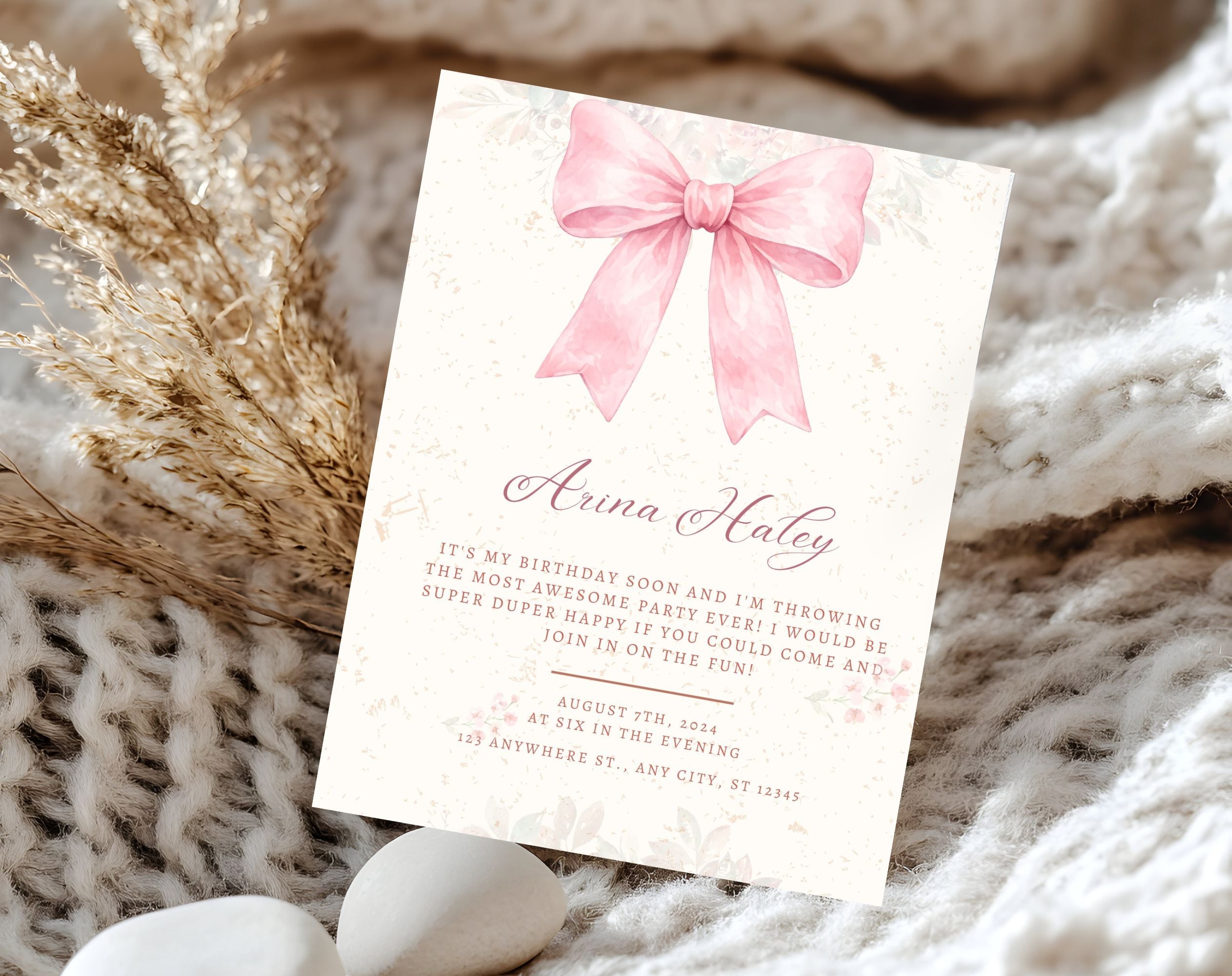 Pink Bow Birthday Invitation